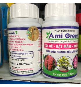 Phân Bón Sinh Học AMI GREEN (Tốt rễ xanh lá, giải độc cây, chống sốc) - chai 100ml