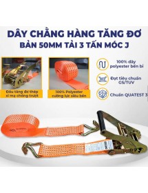 D&acirc;y cảo chằng h&agrave;ng tăng đơ FIVESTAR bản 50mm tải 3 tấn m&oacute;c J - Chiều d&agrave;i 3m - H&agrave;ng xuất khẩu + TẶNG ỐC SIẾT C&Aacute;P F15