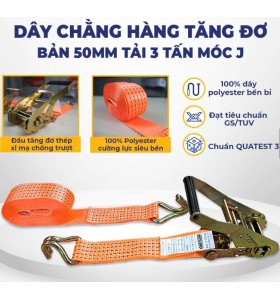 D&acirc;y cảo chằng h&agrave;ng tăng đơ FIVESTAR bản 50mm tải 3 tấn m&oacute;c J - Chiều d&agrave;i 3m - H&agrave;ng xuất khẩu + TẶNG ỐC SIẾT C&Aacute;P F15